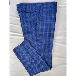 Statement Italy Flat Front Wool Dress Pants, Slacks. Cobalt Plaid, 43L. NWOT!!